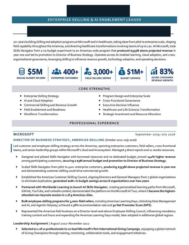 Executive resume after rebuild