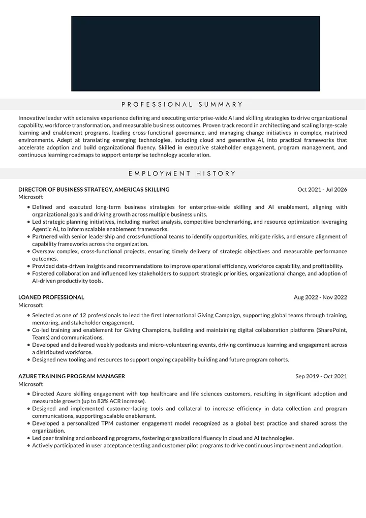 Executive resume before rebuild