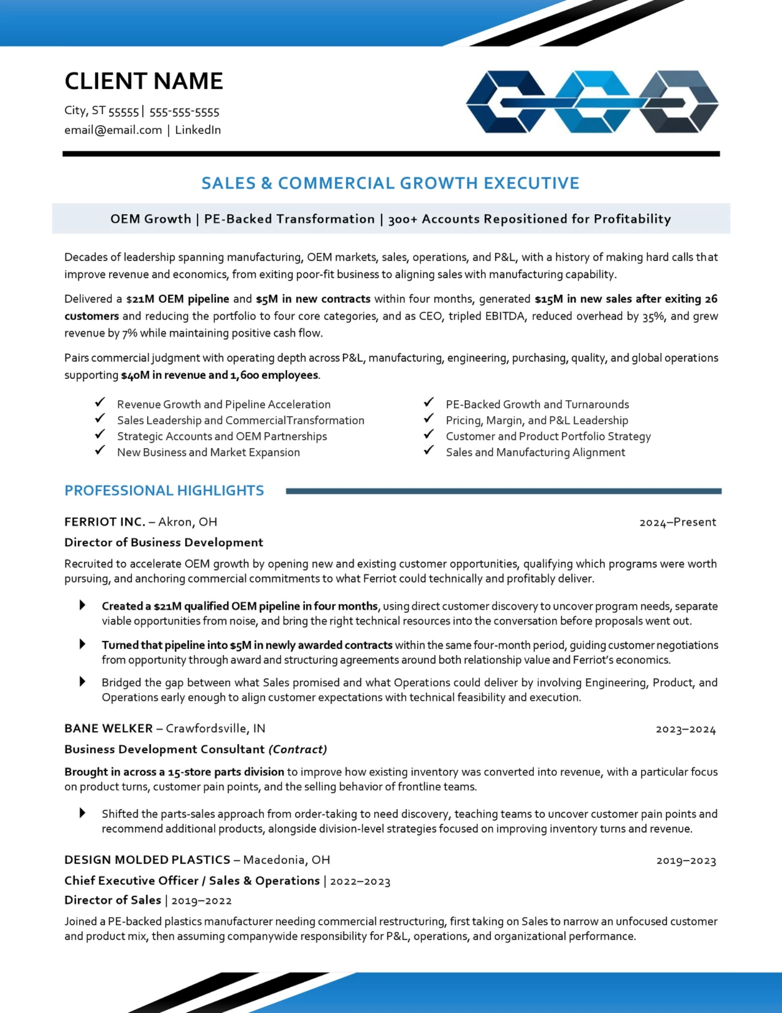 Sales and Commercial Growth Executive resume sample