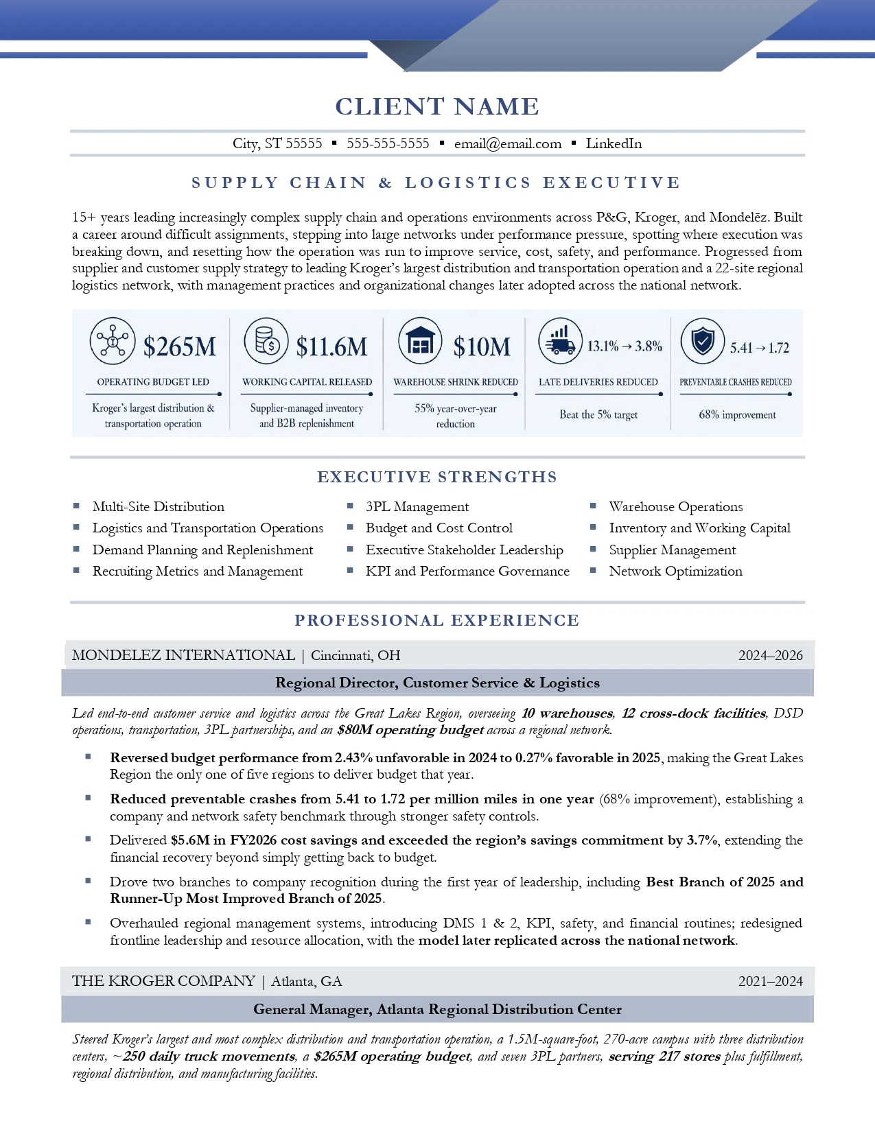 Supply Chain and Logistics Executive resume sample