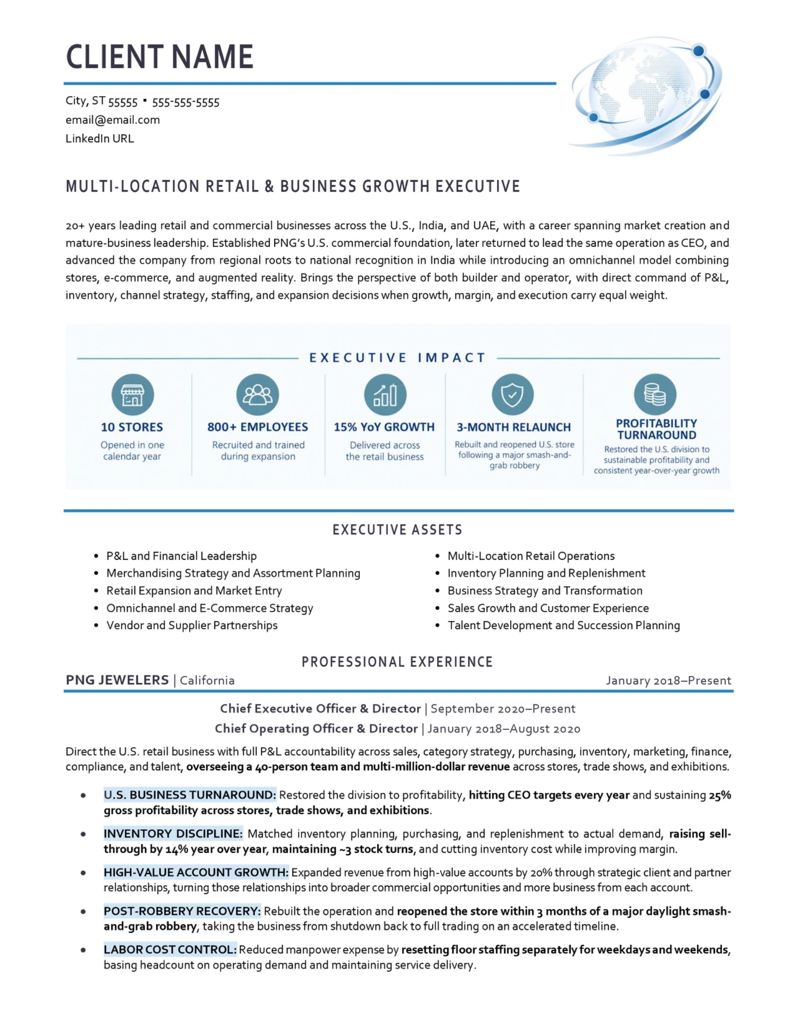 Multi-Location Retail and Business Growth Executive resume sample